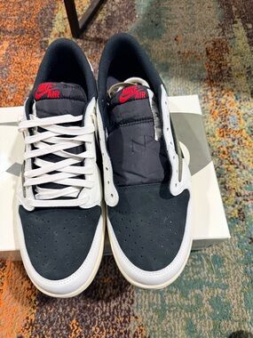 Low-Top Sneakers — Black, White & Red Accents
